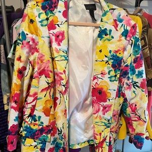 Investments floral blazer pink yellow bright color